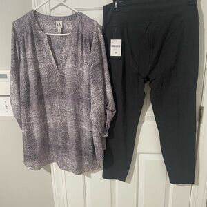 3x worthington  Patterned Blouse and dark gray nwt leggings  Set